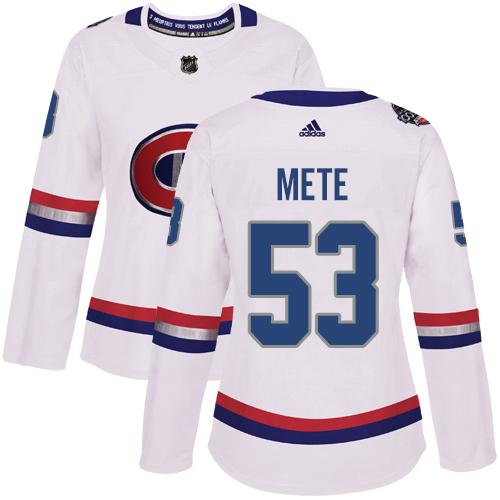 Women's Adidas Montreal Canadiens #53 Victor Mete Authentic White 2017 100 Classic NHL Jersey