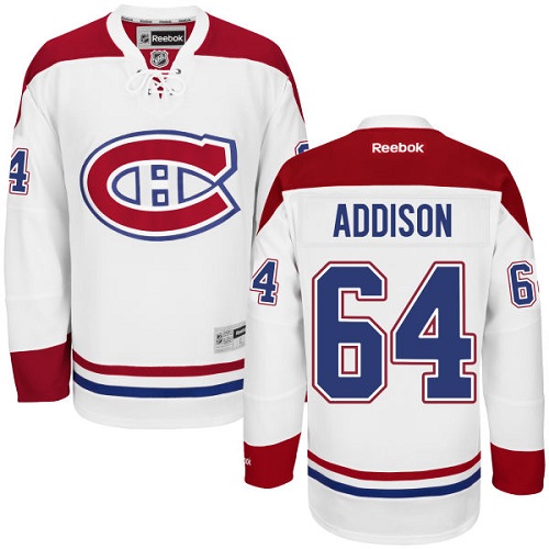 Men's Reebok Montreal Canadiens #64 Jeremiah Addison Authentic White Away NHL Jersey