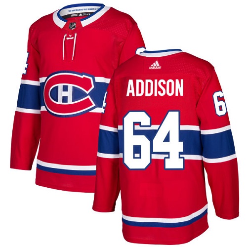 Youth Adidas Montreal Canadiens #64 Jeremiah Addison Authentic Red Home NHL Jersey