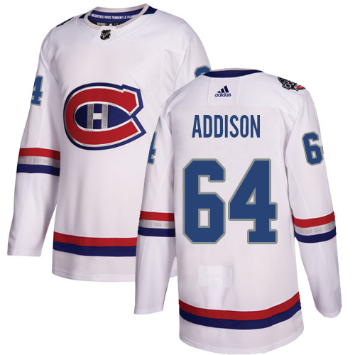 Youth Adidas Montreal Canadiens #64 Jeremiah Addison Authentic White 2017 100 Classic NHL Jersey