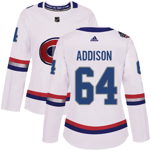 Women's Adidas Montreal Canadiens #64 Jeremiah Addison Authentic White 2017 100 Classic NHL Jersey
