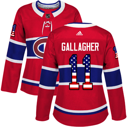 Women's Adidas Montreal Canadiens #11 Brendan Gallagher Authentic Red USA Flag Fashion NHL Jersey