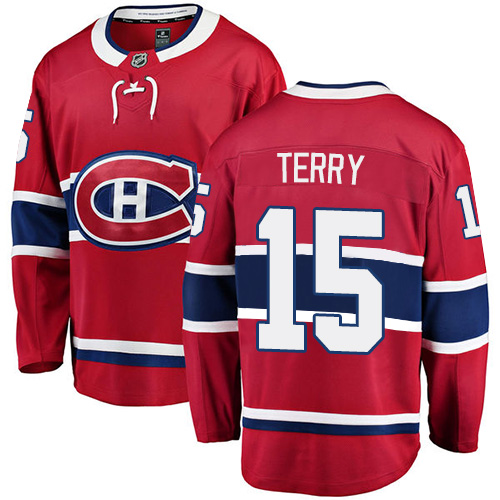 Youth Montreal Canadiens #15 Chris Terry Authentic Red Home Fanatics Branded Breakaway NHL Jersey