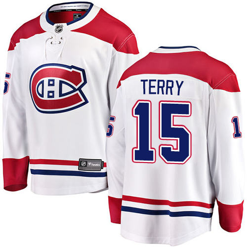 Youth Montreal Canadiens #15 Chris Terry Authentic White Away Fanatics Branded Breakaway NHL Jersey