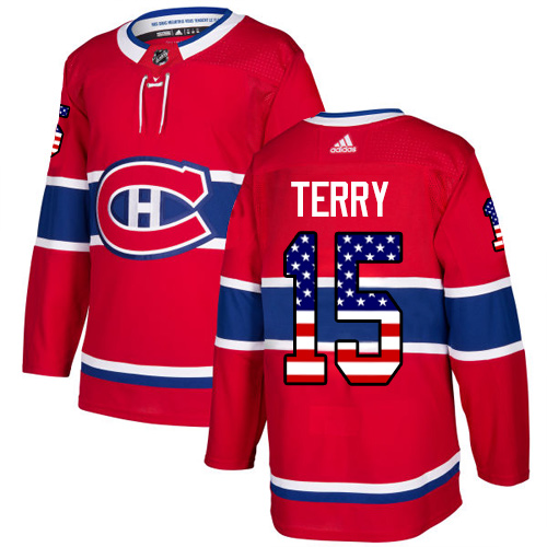 Men's Adidas Montreal Canadiens #15 Chris Terry Authentic Red USA Flag Fashion NHL Jersey