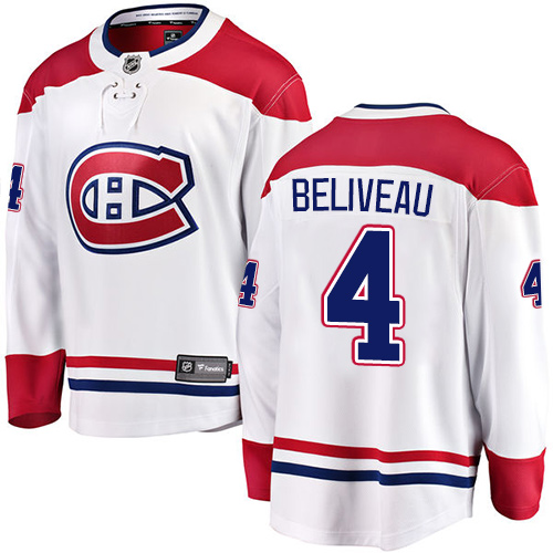 Youth Montreal Canadiens #4 Jean Beliveau Authentic White Away Fanatics Branded Breakaway NHL Jersey