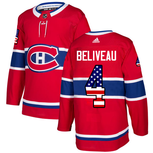 Men's Adidas Montreal Canadiens #4 Jean Beliveau Authentic Red USA Flag Fashion NHL Jersey