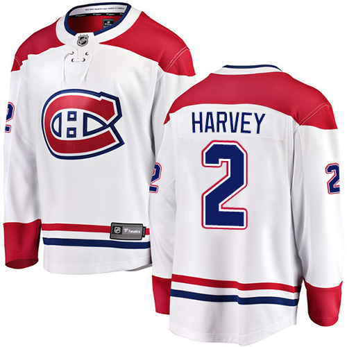 Men's Montreal Canadiens #2 Doug Harvey Authentic White Away Fanatics Branded Breakaway NHL Jersey