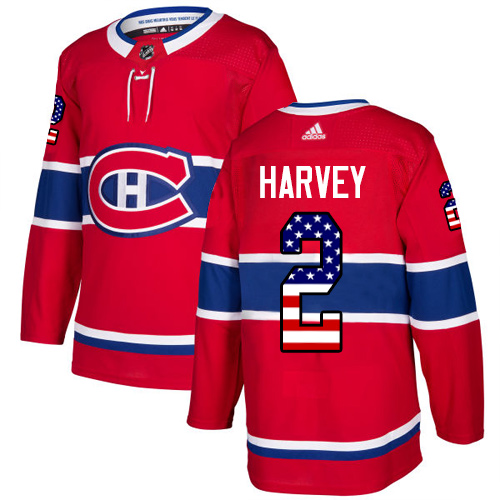 Men's Adidas Montreal Canadiens #2 Doug Harvey Authentic Red USA Flag Fashion NHL Jersey