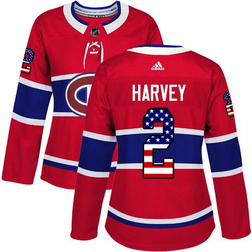 Women's Adidas Montreal Canadiens #2 Doug Harvey Authentic Red USA Flag Fashion NHL Jersey
