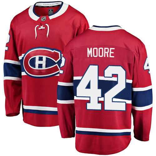 Men's Montreal Canadiens #42 Dominic Moore Authentic Red Home Fanatics Branded Breakaway NHL Jersey