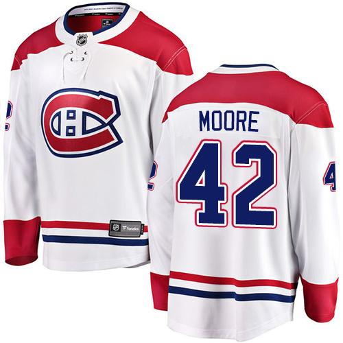 Men's Montreal Canadiens #42 Dominic Moore Authentic White Away Fanatics Branded Breakaway NHL Jersey