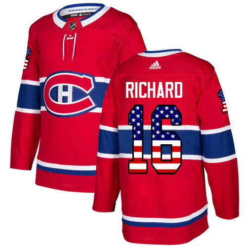 Men's Adidas Montreal Canadiens #16 Henri Richard Authentic Red USA Flag Fashion NHL Jersey