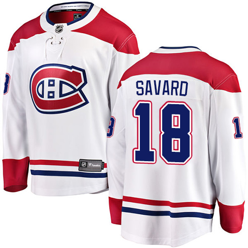 Men's Montreal Canadiens #18 Serge Savard Authentic White Away Fanatics Branded Breakaway NHL Jersey