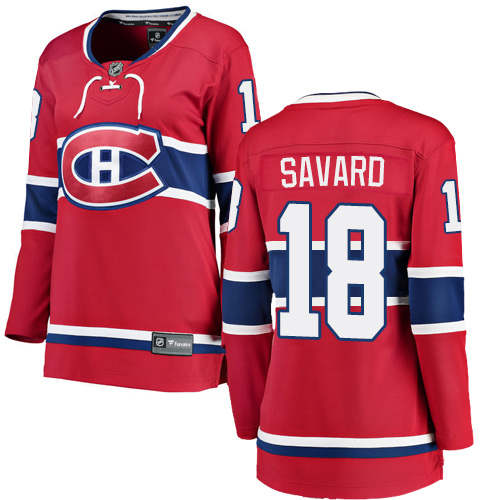 Women's Montreal Canadiens #18 Serge Savard Authentic Red Home Fanatics Branded Breakaway NHL Jersey