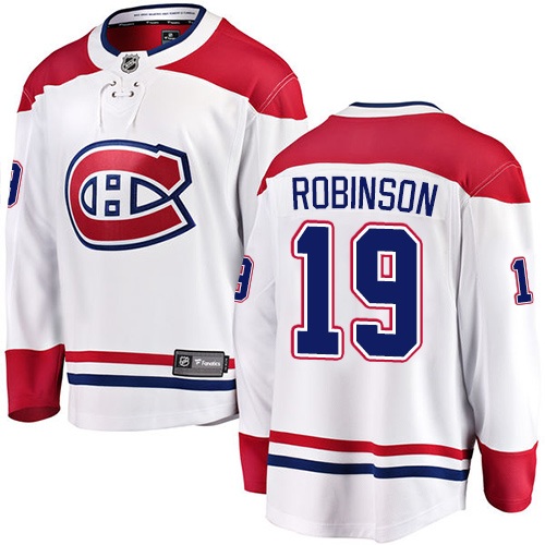 Men's Montreal Canadiens #19 Larry Robinson Authentic White Away Fanatics Branded Breakaway NHL Jersey