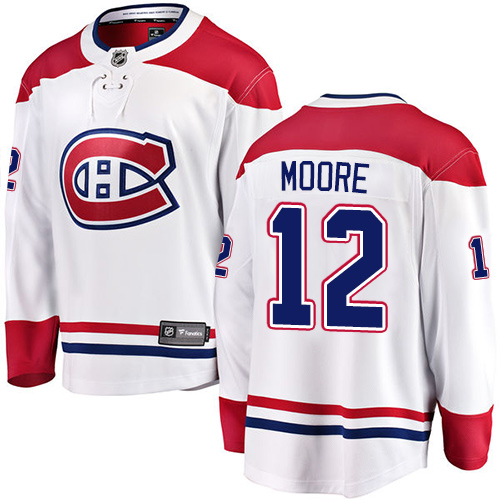 Youth Montreal Canadiens #12 Dickie Moore Authentic White Away Fanatics Branded Breakaway NHL Jersey