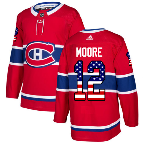 Men's Adidas Montreal Canadiens #12 Dickie Moore Authentic Red USA Flag Fashion NHL Jersey