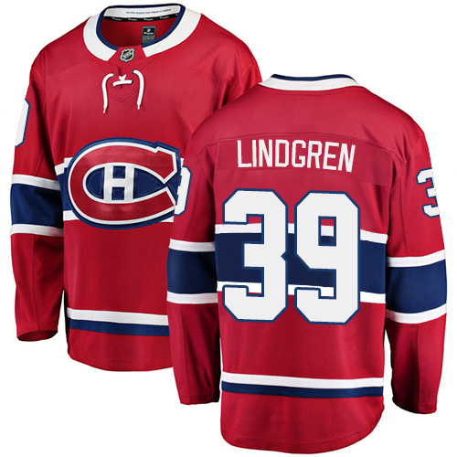 Men's Montreal Canadiens #39 Charlie Lindgren Authentic Red Home Fanatics Branded Breakaway NHL Jersey