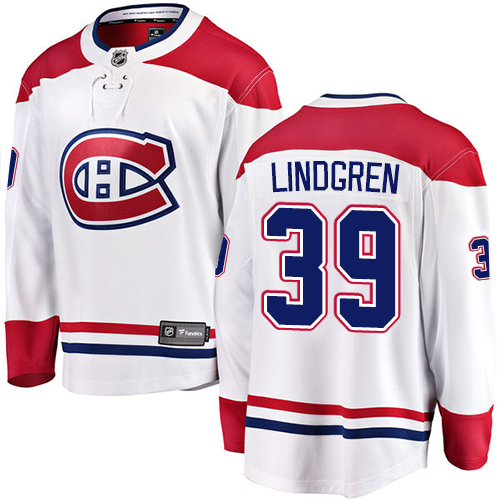 Men's Montreal Canadiens #39 Charlie Lindgren Authentic White Away Fanatics Branded Breakaway NHL Jersey