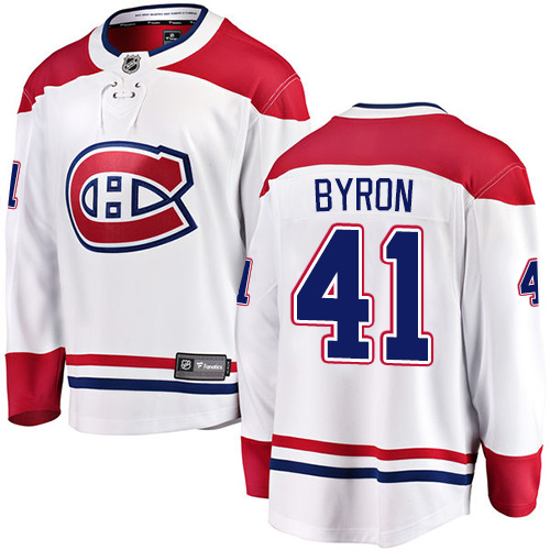 Men's Montreal Canadiens #41 Paul Byron Authentic White Away Fanatics Branded Breakaway NHL Jersey