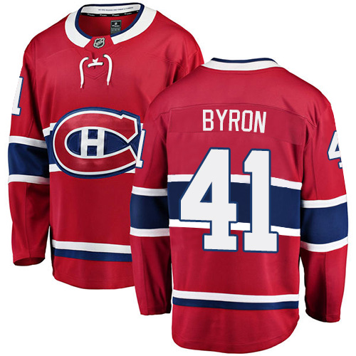 Youth Montreal Canadiens #41 Paul Byron Authentic Red Home Fanatics Branded Breakaway NHL Jersey