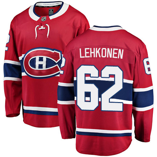 Youth Montreal Canadiens #62 Artturi Lehkonen Authentic Red Home Fanatics Branded Breakaway NHL Jersey