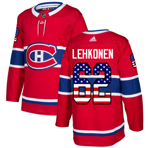 Men's Adidas Montreal Canadiens #62 Artturi Lehkonen Authentic Red USA Flag Fashion NHL Jersey