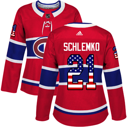 Women's Adidas Montreal Canadiens #21 David Schlemko Authentic Red USA Flag Fashion NHL Jersey