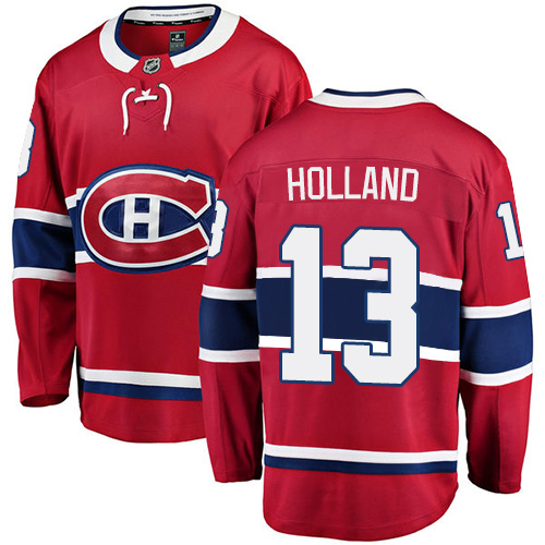 Men's Montreal Canadiens #13 Peter Holland Authentic Red Home Fanatics Branded Breakaway NHL Jersey