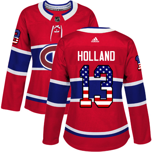 Women's Adidas Montreal Canadiens #13 Peter Holland Authentic Red USA Flag Fashion NHL Jersey