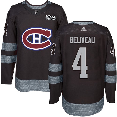 Men's Adidas Montreal Canadiens #4 Jean Beliveau Authentic Black 1917-2017 100th Anniversary NHL Jersey