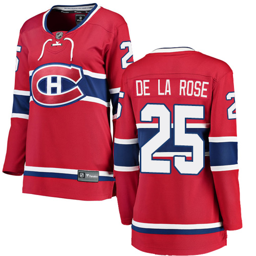 Women's Montreal Canadiens #25 Jacob de la Rose Authentic Red Home Fanatics Branded Breakaway NHL Jersey