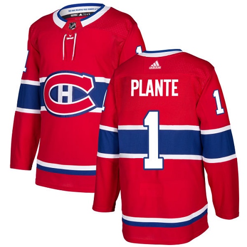 Men's Adidas Montreal Canadiens #1 Jacques Plante Authentic Red Home NHL Jersey