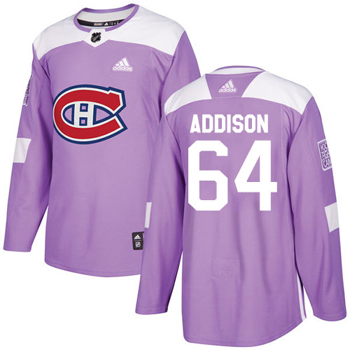 Men's Adidas Montreal Canadiens #64 Jeremiah Addison Authentic Purple Fights Cancer Practice NHL Jersey