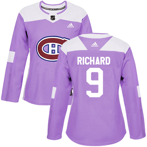 Women's Adidas Montreal Canadiens #9 Maurice Richard Authentic Purple Fights Cancer Practice NHL Jersey