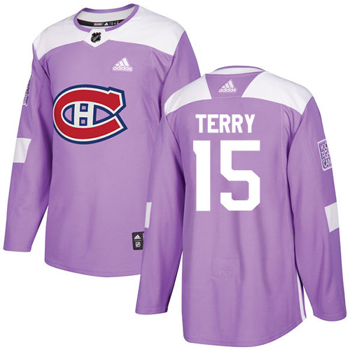 Youth Adidas Montreal Canadiens #15 Chris Terry Authentic Purple Fights Cancer Practice NHL Jersey