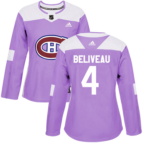 Women's Adidas Montreal Canadiens #4 Jean Beliveau Authentic Purple Fights Cancer Practice NHL Jersey