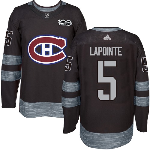 Men's Adidas Montreal Canadiens #5 Guy Lapointe Authentic Black 1917-2017 100th Anniversary NHL Jersey