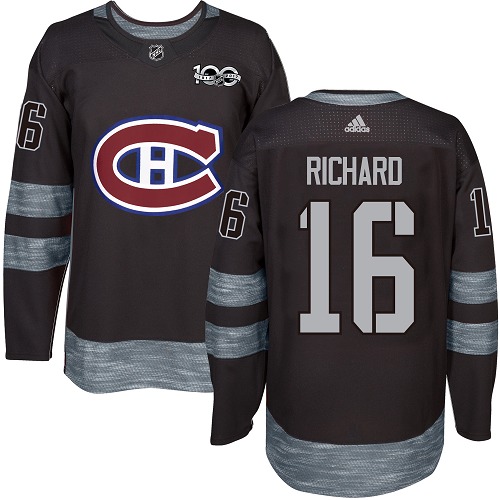 Men's Adidas Montreal Canadiens #16 Henri Richard Authentic Black 1917-2017 100th Anniversary NHL Jersey