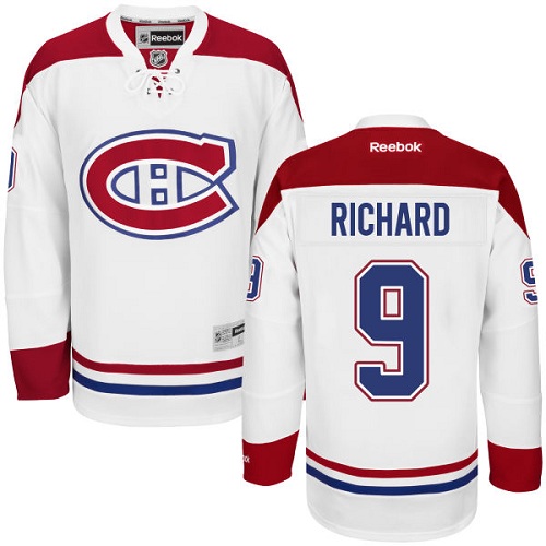 Men's Reebok Montreal Canadiens #9 Maurice Richard Authentic White Away NHL Jersey