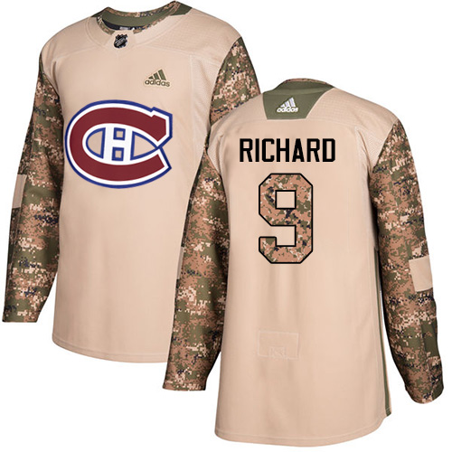 Men's Adidas Montreal Canadiens #9 Maurice Richard Authentic Camo Veterans Day Practice NHL Jersey