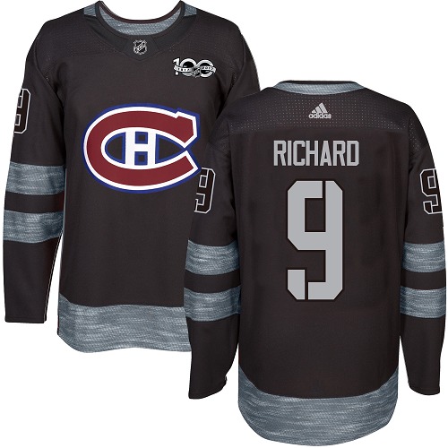 Men's Adidas Montreal Canadiens #9 Maurice Richard Authentic Black 1917-2017 100th Anniversary NHL Jersey