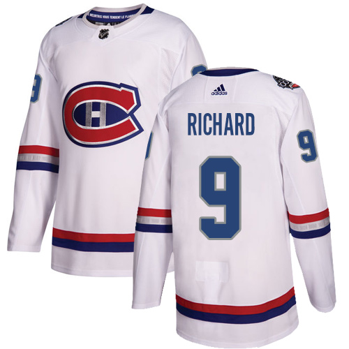 Men's Adidas Montreal Canadiens #9 Maurice Richard Authentic White 2017 100 Classic NHL Jersey