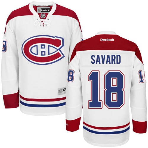 Men's Reebok Montreal Canadiens #18 Serge Savard Authentic White Away NHL Jersey