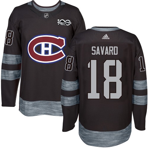 Men's Adidas Montreal Canadiens #18 Serge Savard Premier Black 1917-2017 100th Anniversary NHL Jersey