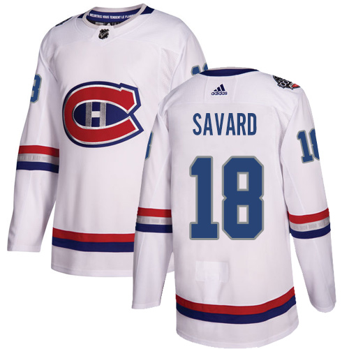 Men's Adidas Montreal Canadiens #18 Serge Savard Authentic White 2017 100 Classic NHL Jersey