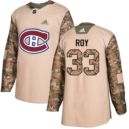 Men's Adidas Montreal Canadiens #33 Patrick Roy Authentic Camo Veterans Day Practice NHL Jersey