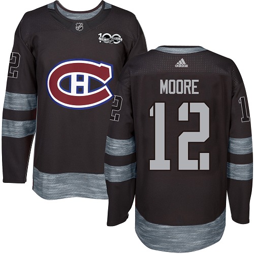 Men's Adidas Montreal Canadiens #12 Dickie Moore Authentic Black 1917-2017 100th Anniversary NHL Jersey