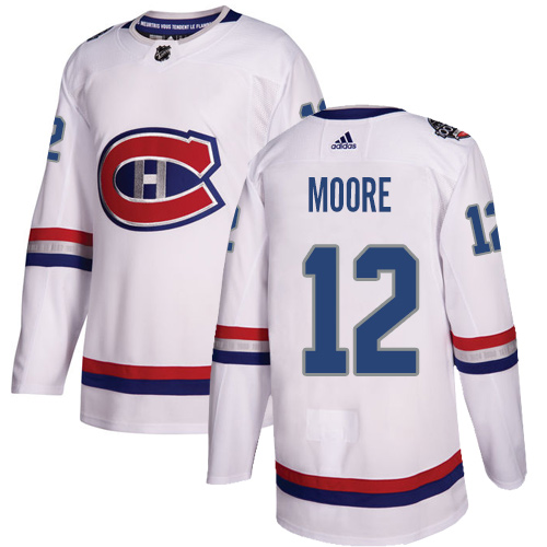 Men's Adidas Montreal Canadiens #12 Dickie Moore Authentic White 2017 100 Classic NHL Jersey